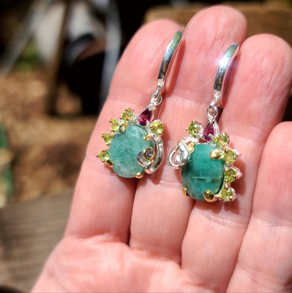 Emerald Peridot Crome Diopside &Tanzanite sterling earrings - Picture 4 of 8